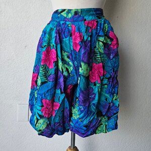 Bobbie Brooks Vintage 90s Tropical Blue Flowy Rayon Summer Mom Shorts Skort M